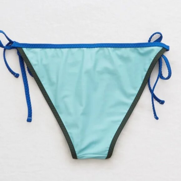 NEW NWT AERIE AMERICAN EAGLE Light Blue Cheeky Tie Side String Bikini Bottom XL - Picture 4 of 12